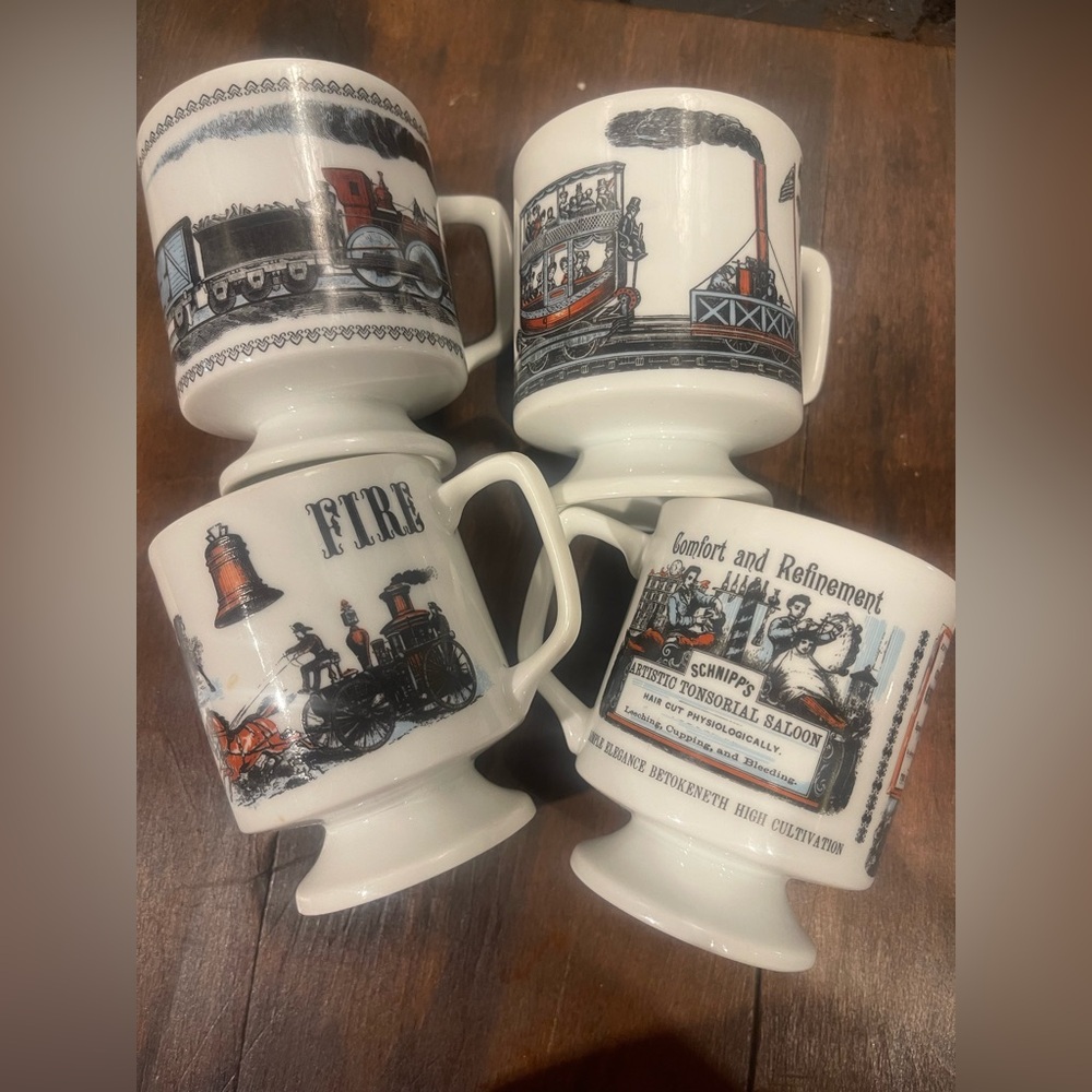 Vintage Artistic Footed Glass Mugs